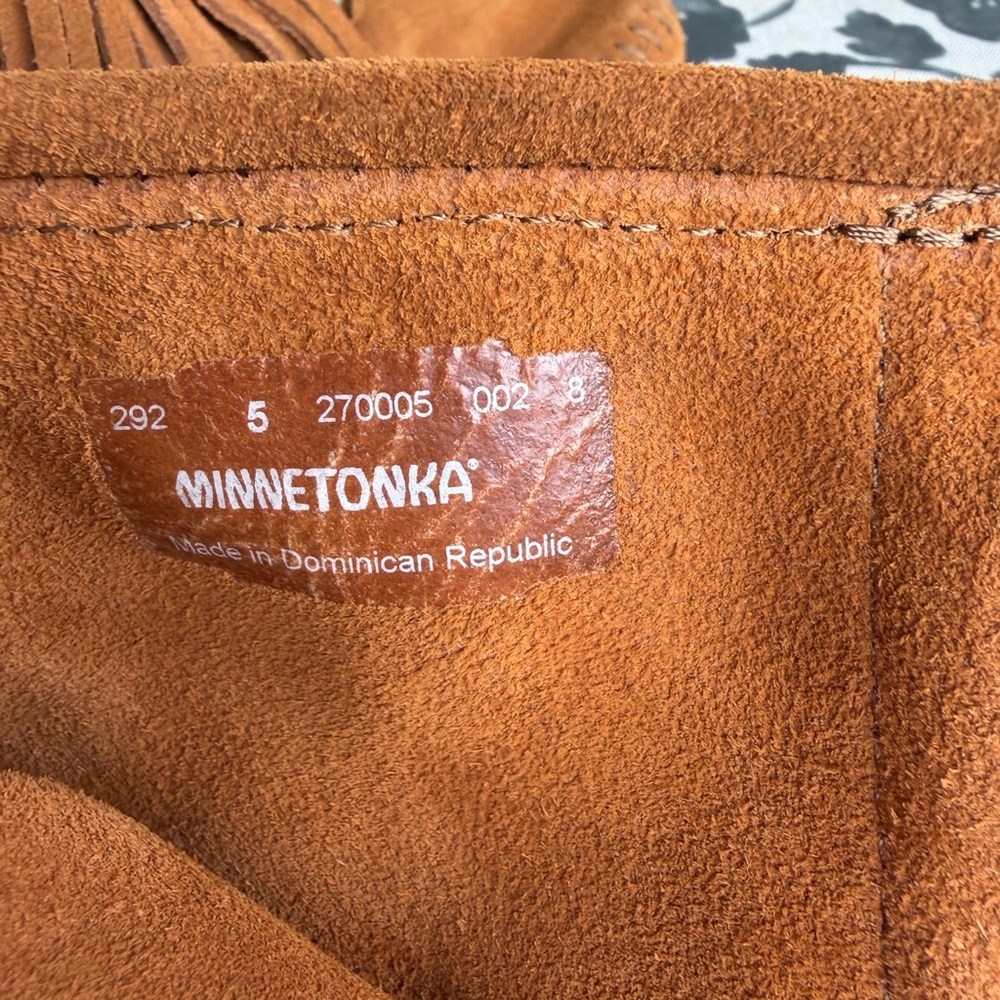Minnetonka Brown Suede Fringe Bootie Moccasins - Picture 16 of 17